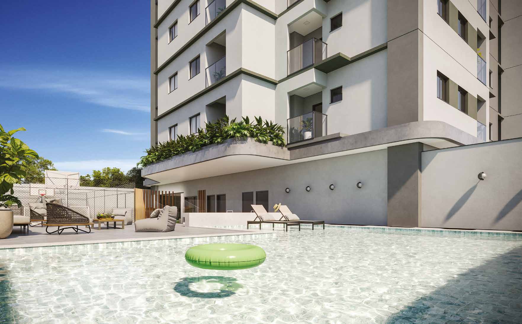 Piscina com solário do Elevvo — lazer completo em Maringá