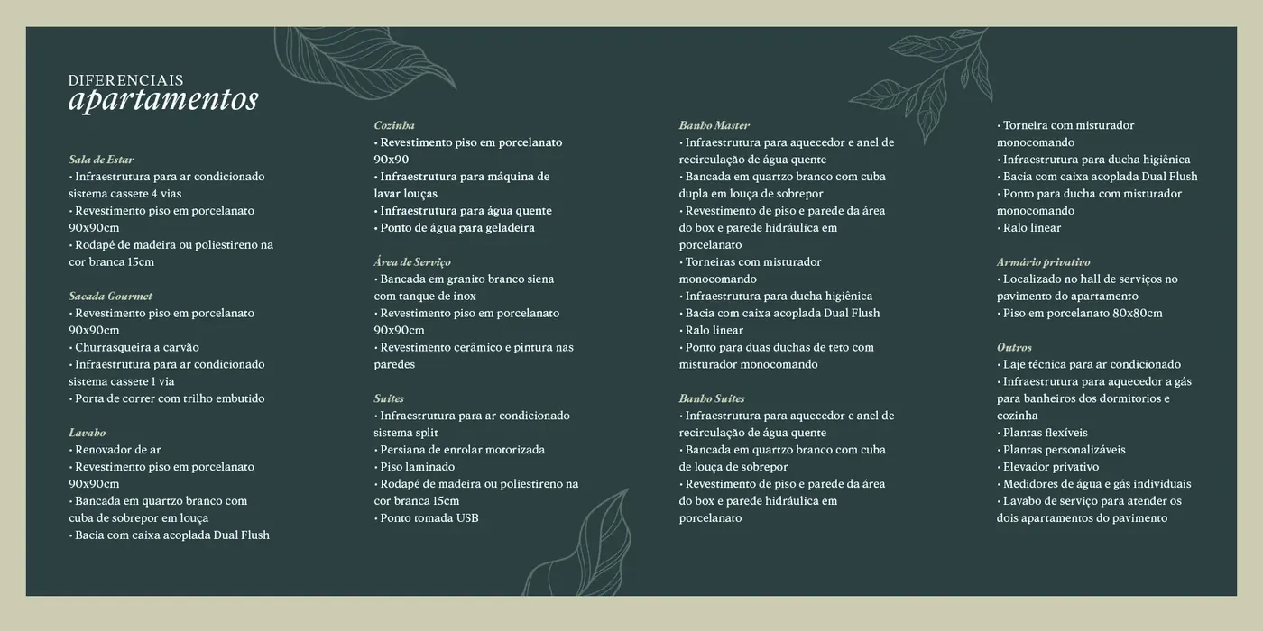 Diferenciais de acabamento dos apartamentos Fascino