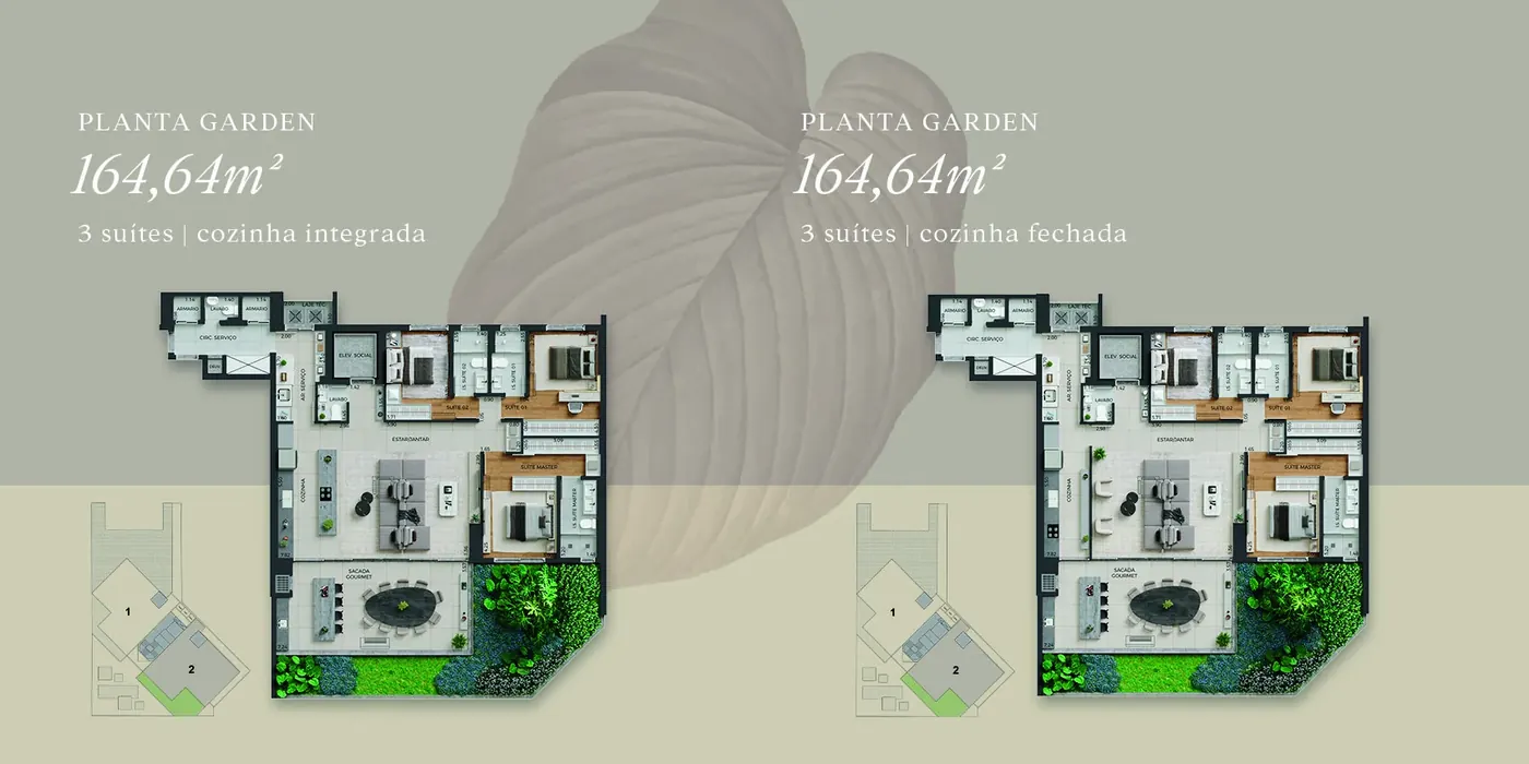 Plantas garden do Fascino em Maringá – 164,64 m² com três suítes