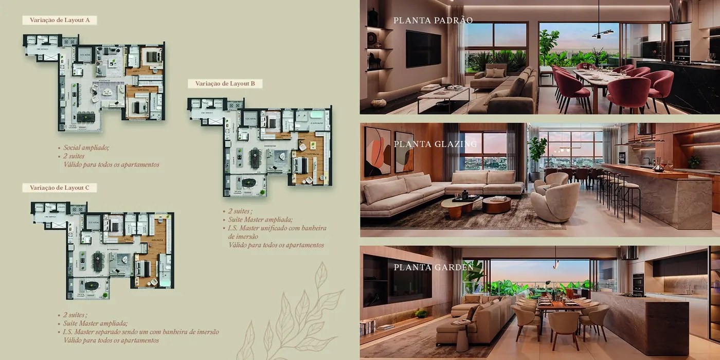 Informações de layout e perspectivas decoradas do Edifício Fascino em Maringá