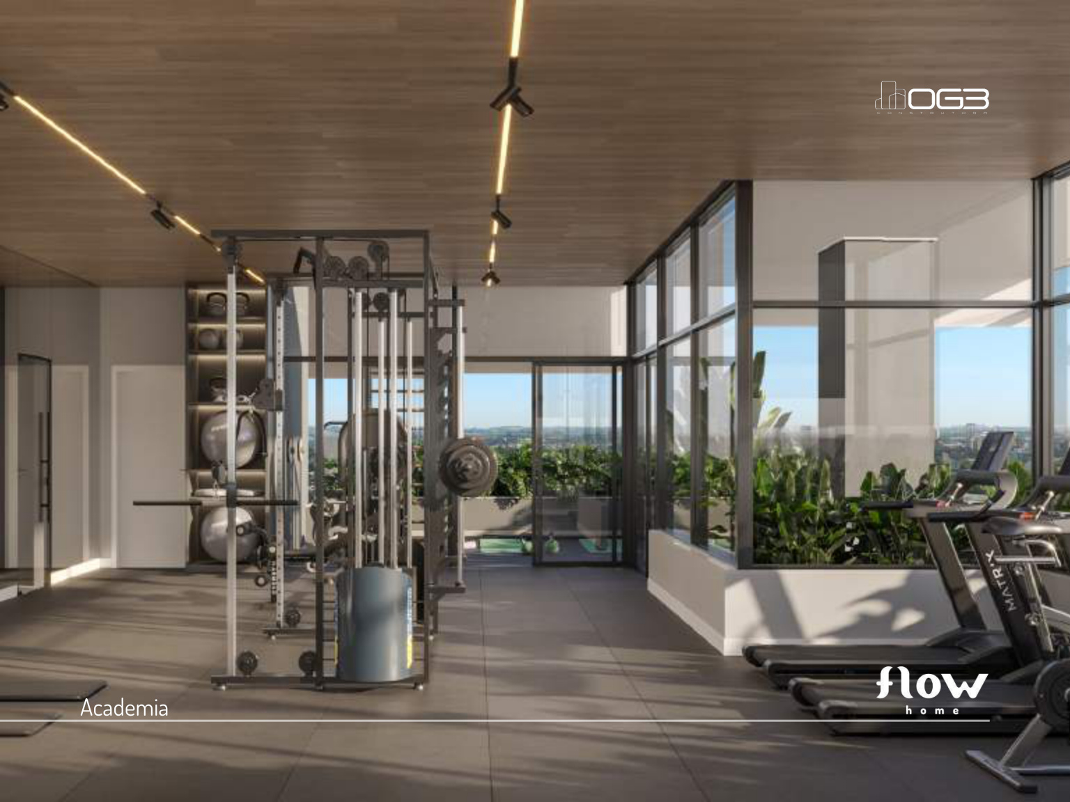 Academia equipada do Flow Home com training externo no rooftop