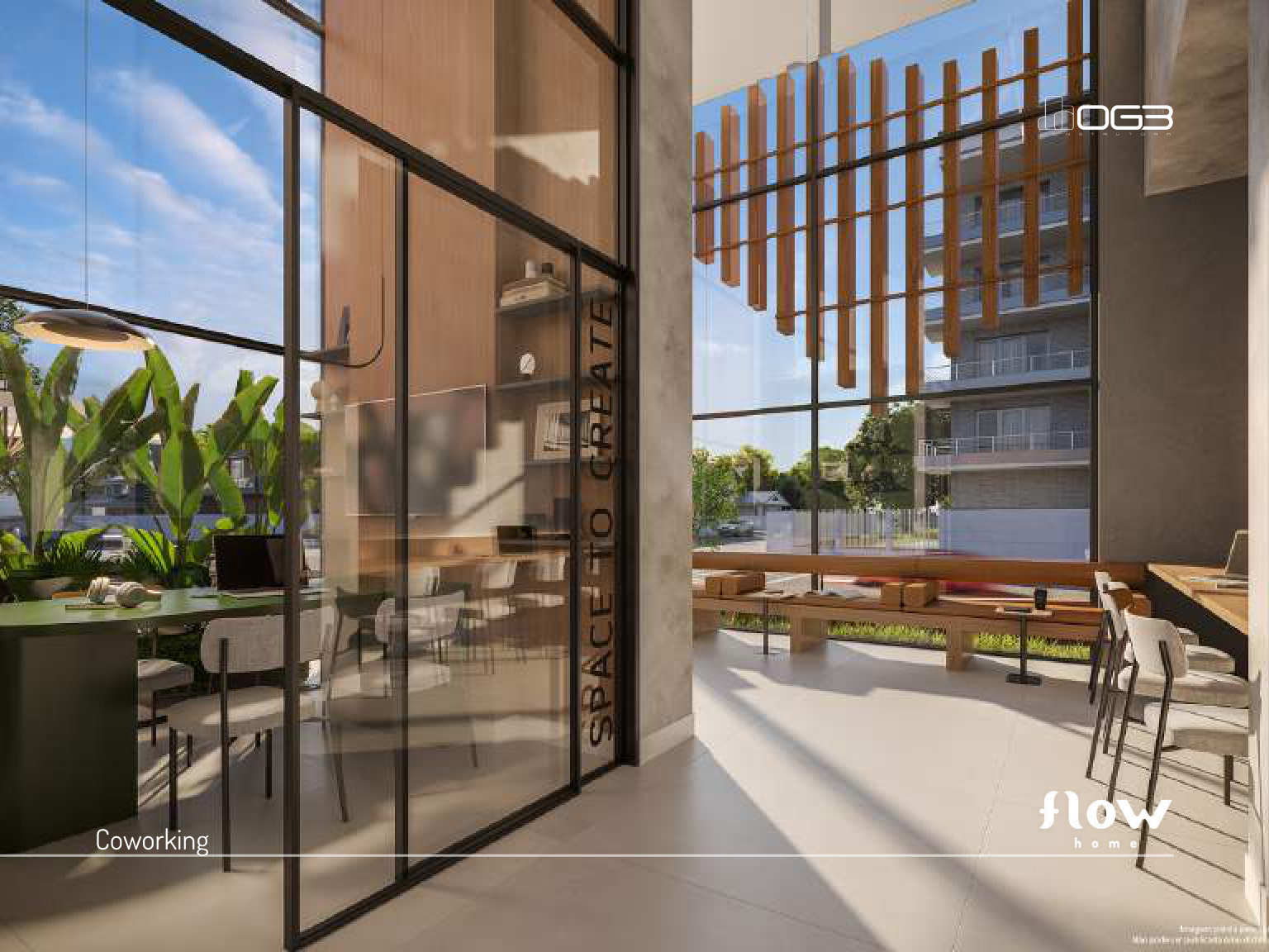 Coworking do Flow Home Maringá — espaço de trabalho compartilhado com jardim