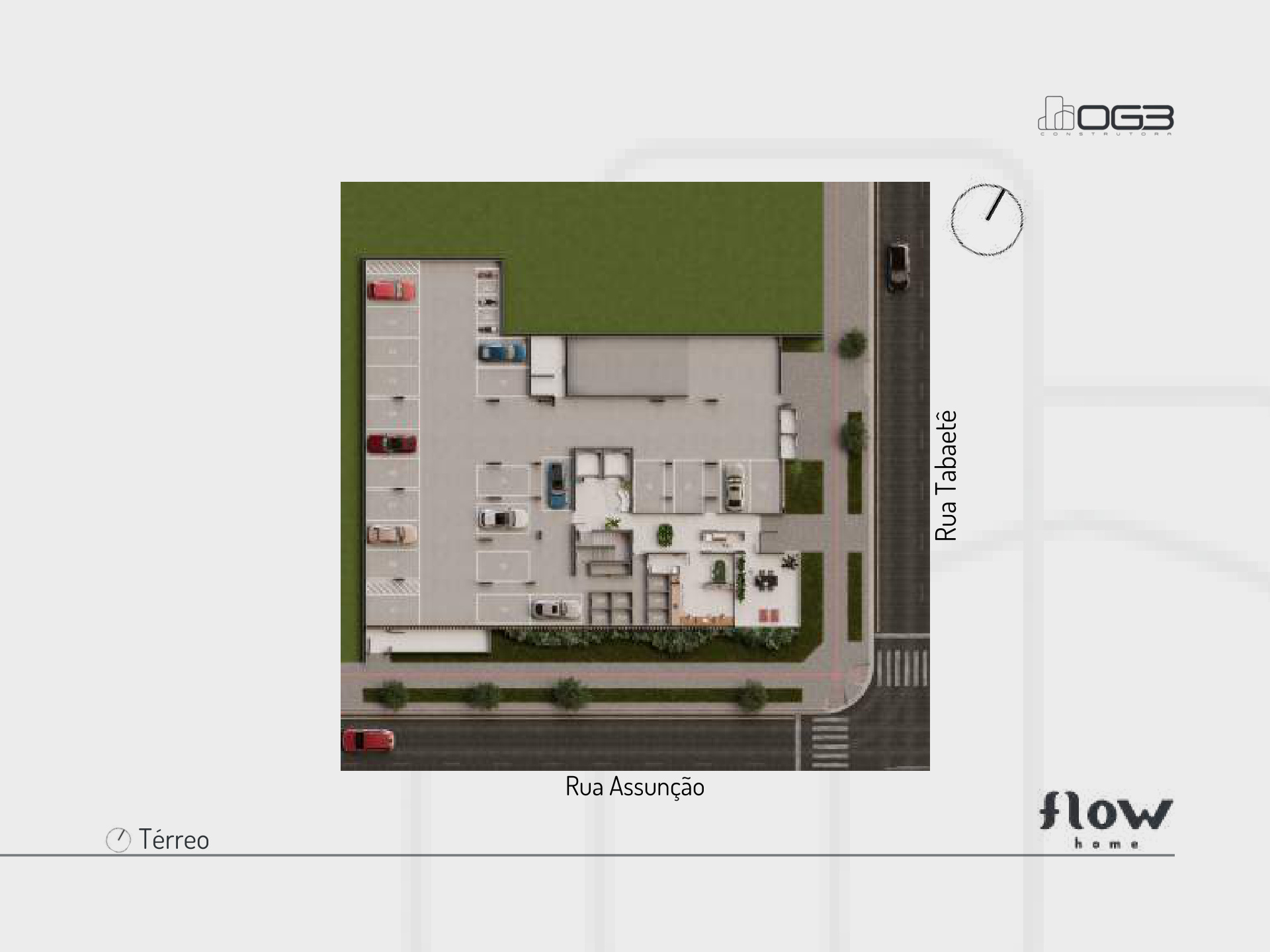 Planta do pavimento térreo do Flow Home Maringá — hall de entrada e acesso principal na Rua Tabaetê