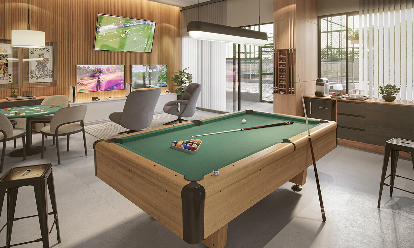 Sala de jogos com videogames e tabuleiros Imperium Maringá