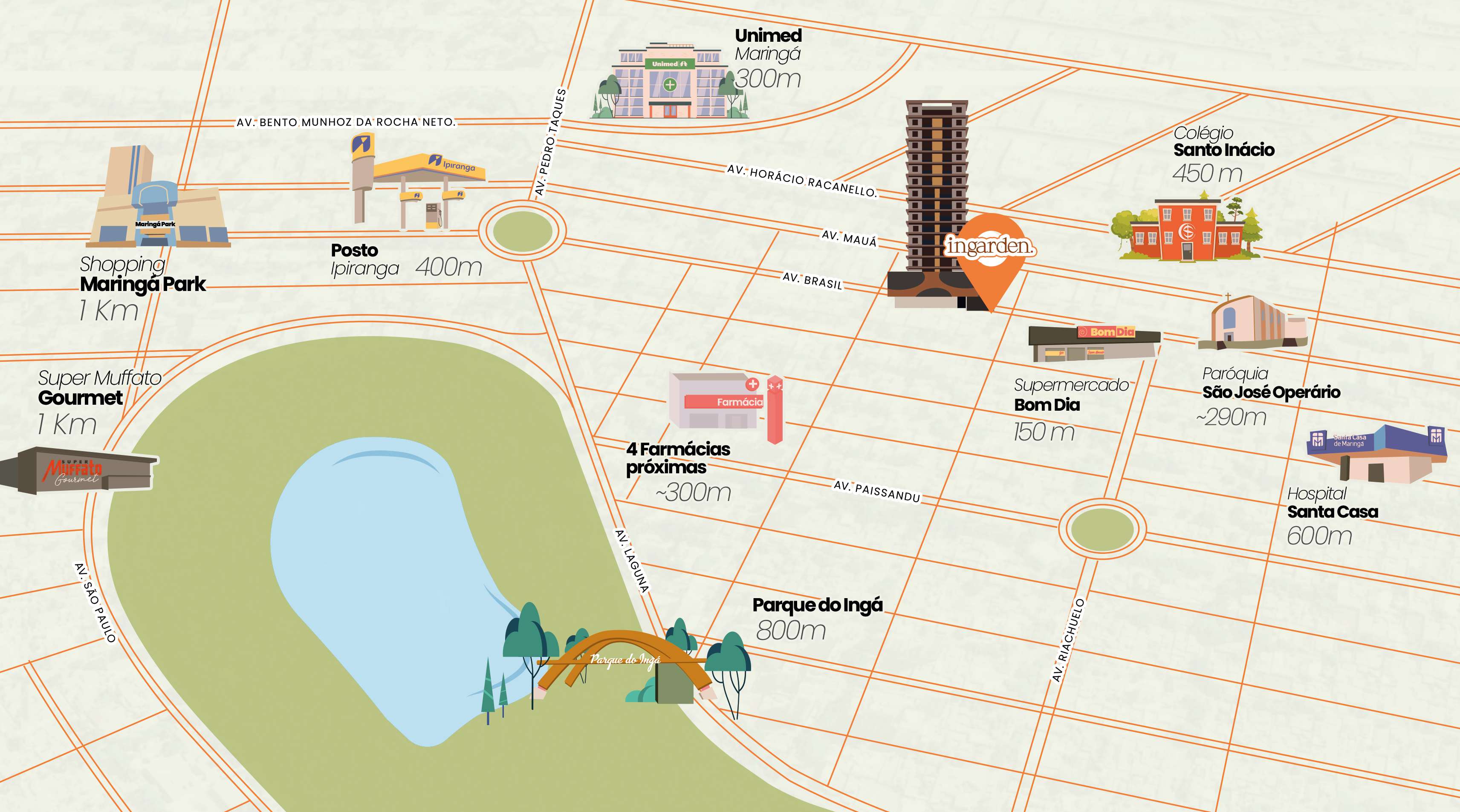 Mapa de localização do Ingarden Maringá — proximidades