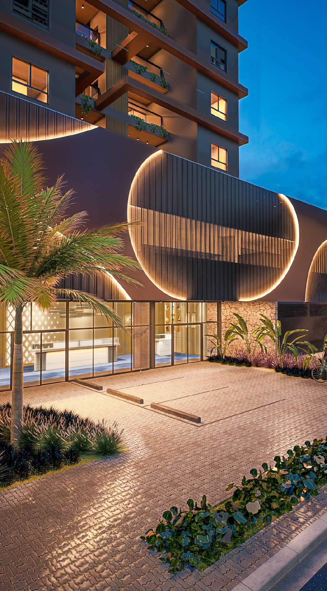 Entrada e pórtico noturno do Ingarden — lançamento Maringá