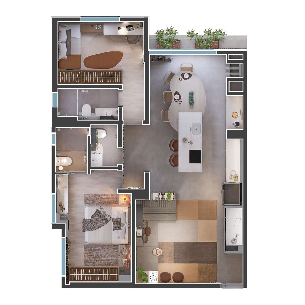 Planta A — 2 Suítes + Lavabo + Espaço Gourmet — Ingarden Maringá