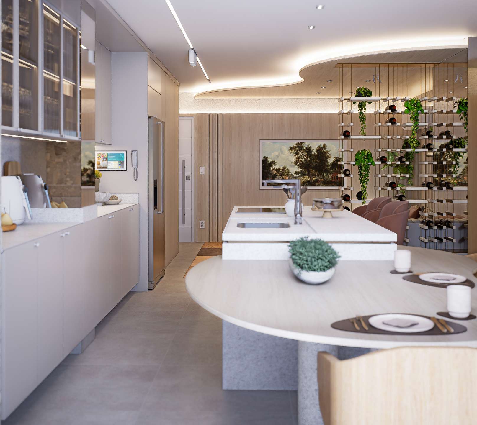 Sala integrada com adega do Ingarden