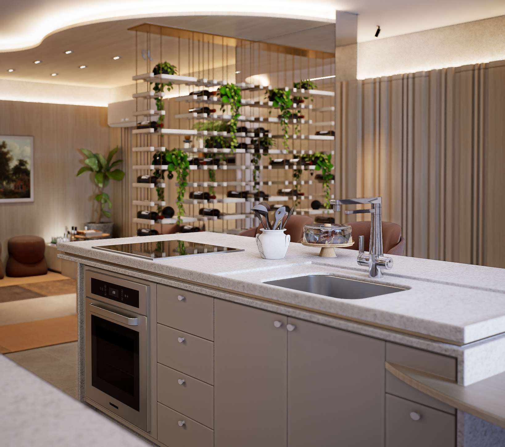 Cozinha com vista para jardim vertical