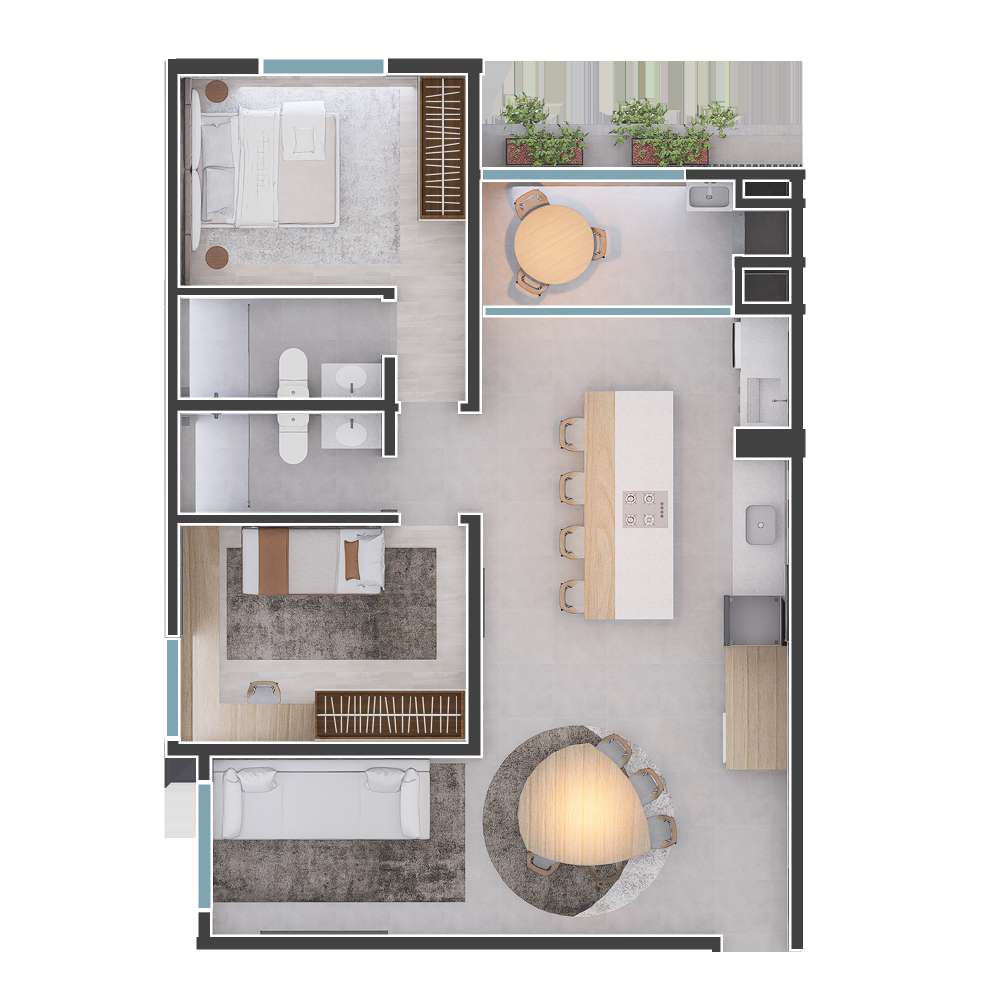 Planta C — 1 Suíte + 1 Dormitório + Home TV — Ingarden Maringá