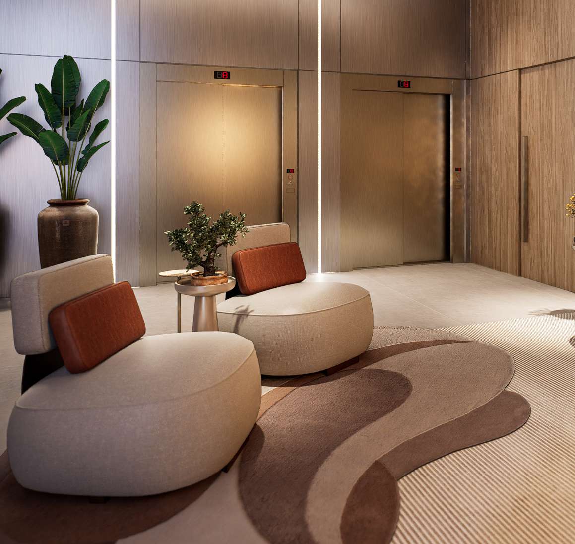 Hall social com elevadores do Ingarden