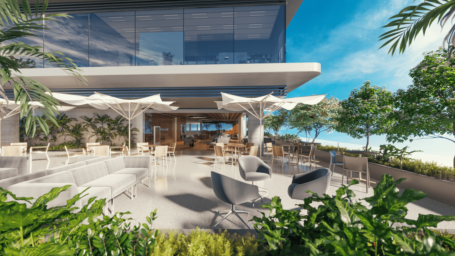 Lobby moderno do JL Tower em Cascavel