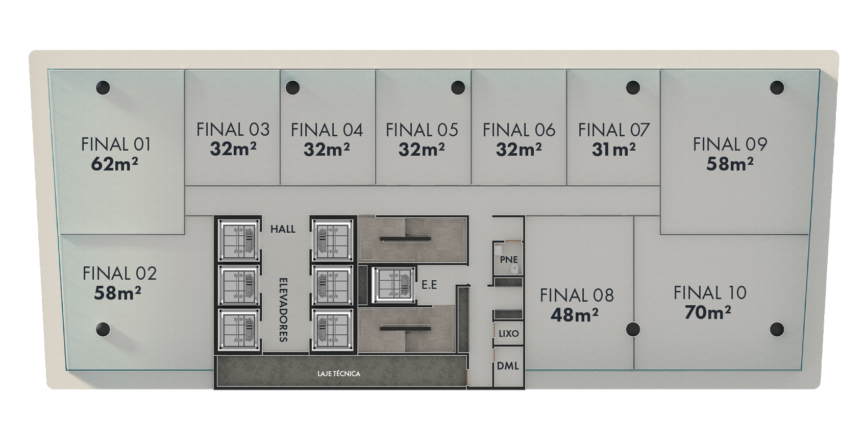 Planta Start do JL Tower Cascavel - sala comercial 31m² a 70m²