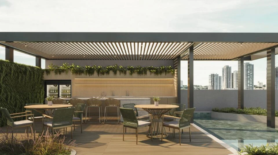 Pool bar e área gourmet no rooftop do Lagoon Home Club