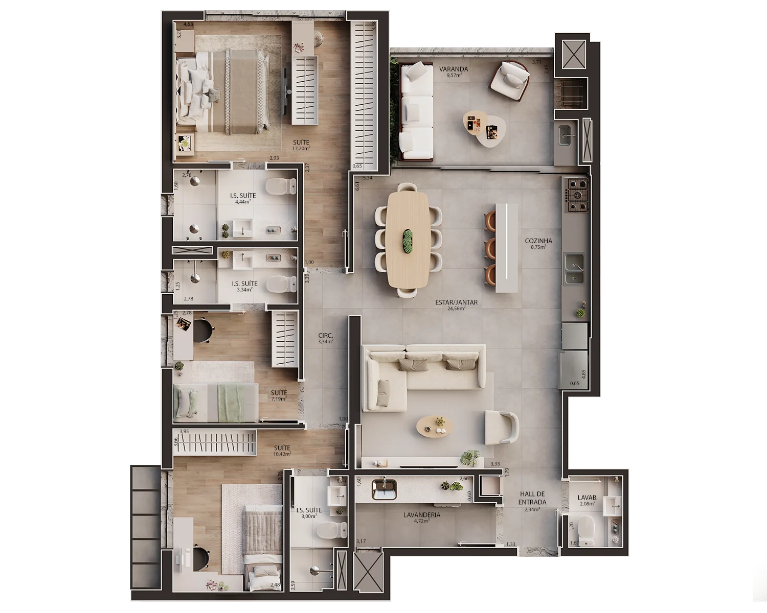 Humanização das suítes do Legacy Santos Dumont em Maringá.