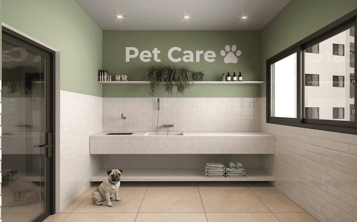 Pet care com tanque para banho de pets no Lumme Residence em Maringá
