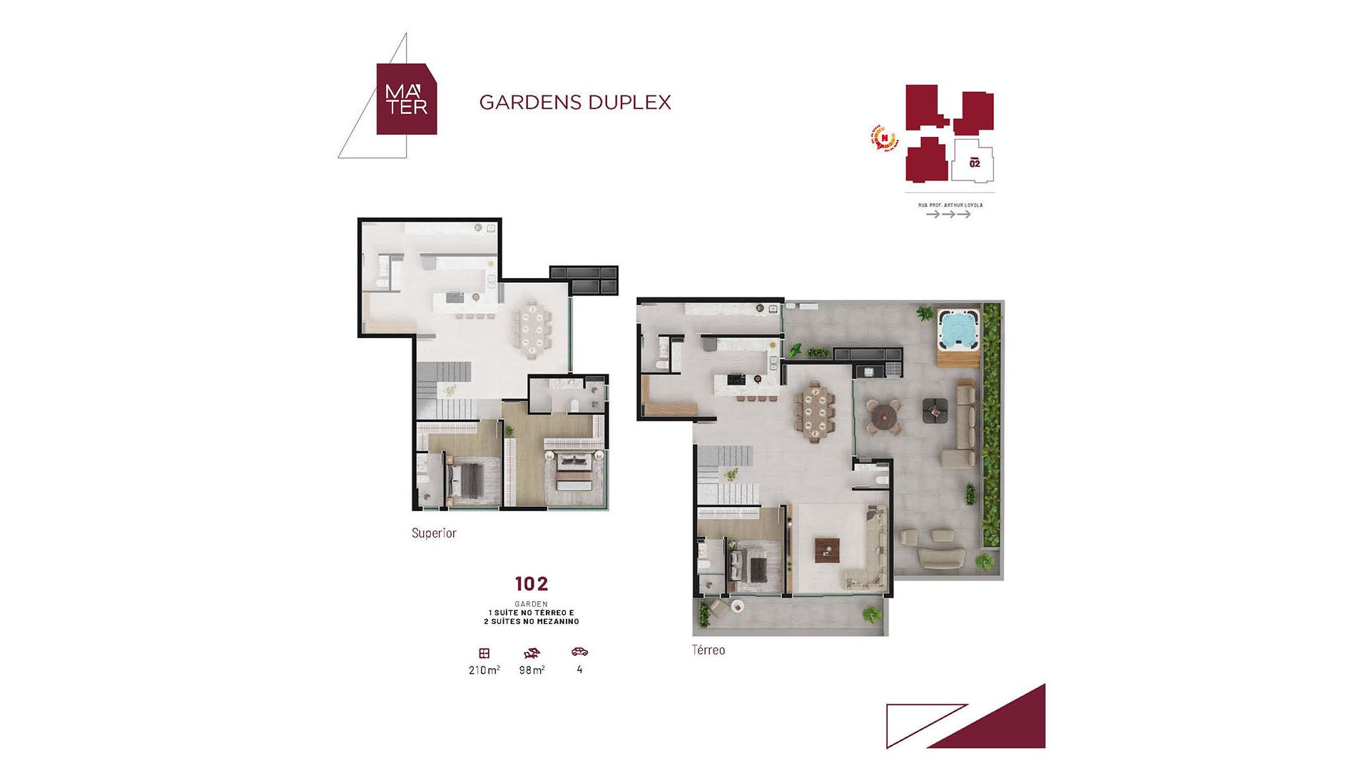 Planta Garden Duplex 102 — Máter Cabral Curitiba — 210m²