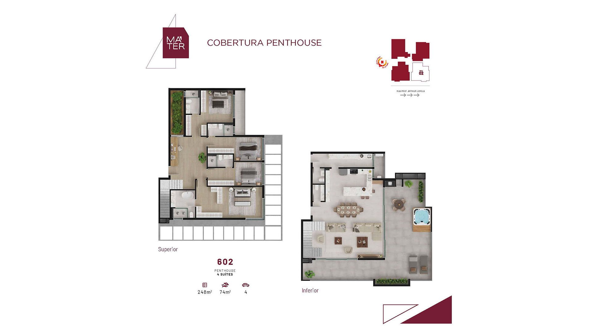 Planta Cobertura Penthouse 602 Máter Curitiba — 248m² 4 suítes