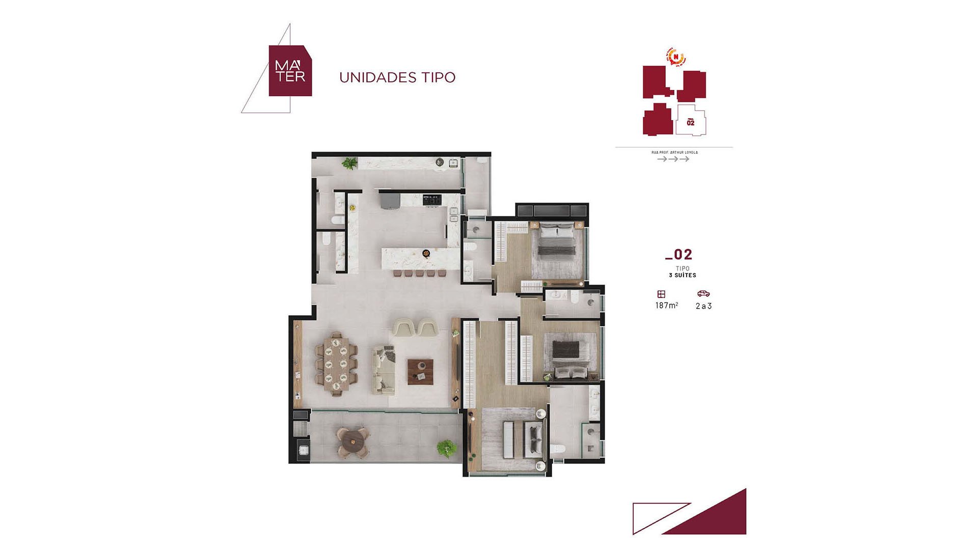 Planta Apartamento Tipo Máter Cabral Curitiba — 187m² 3 suítes