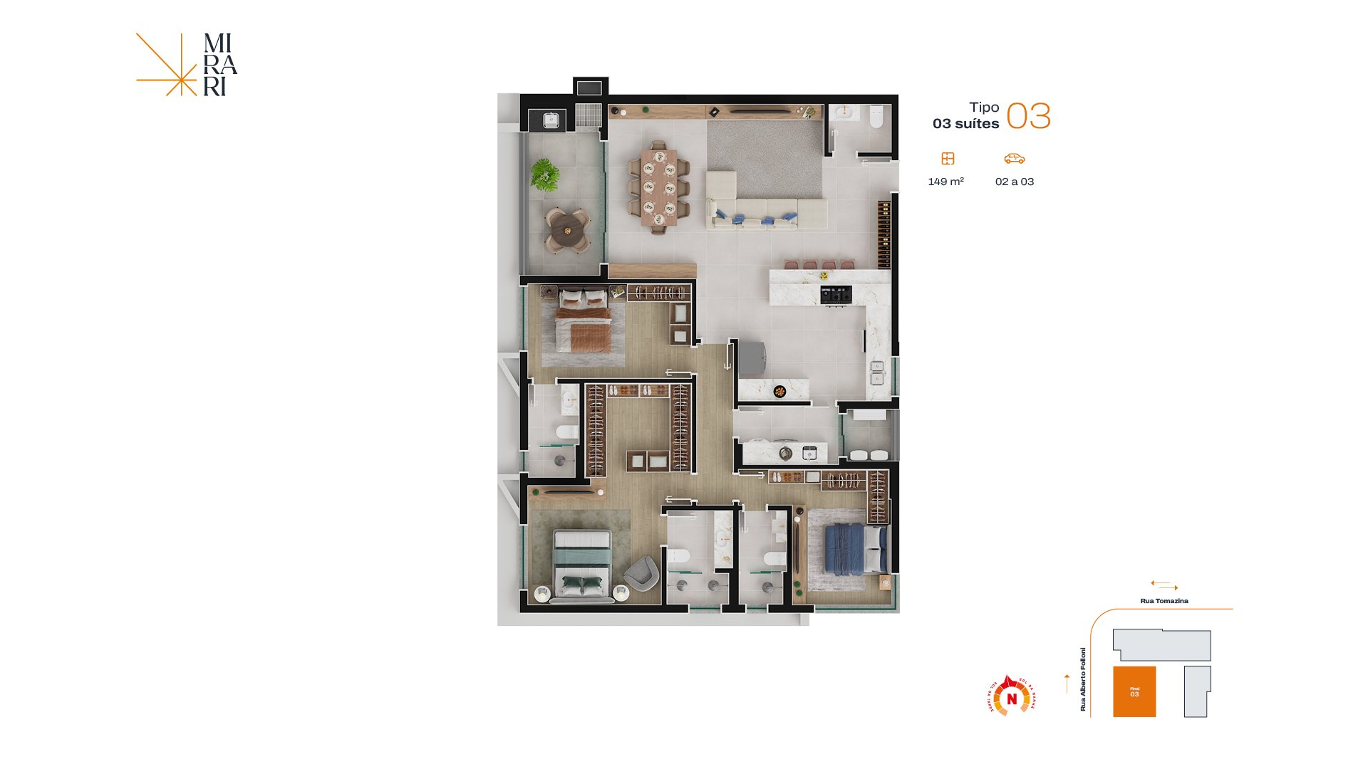 Planta Mirari 149m² 3 suítes — Tipo 03