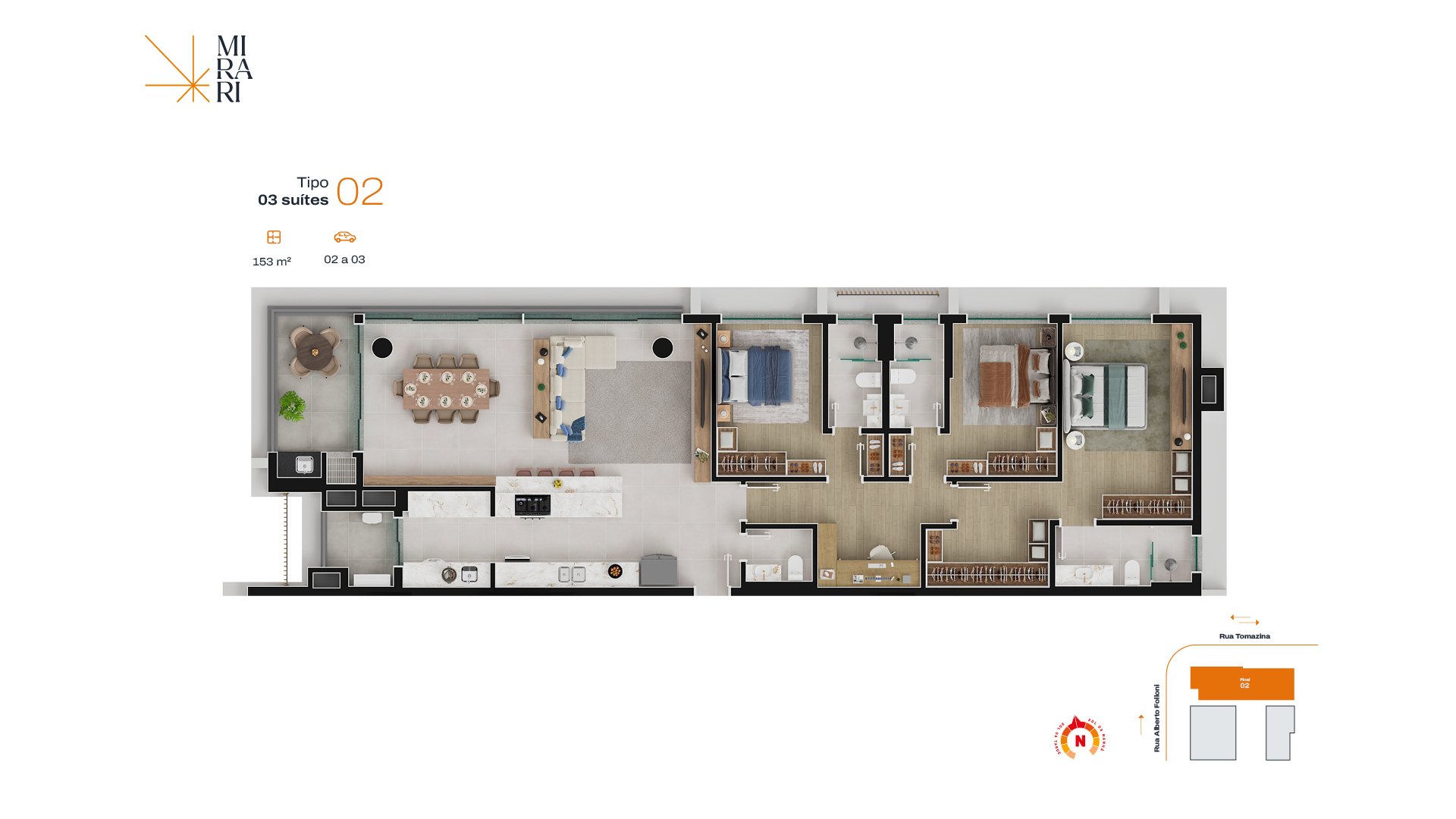 Planta Mirari 153m² 3 suítes — Tipo 02