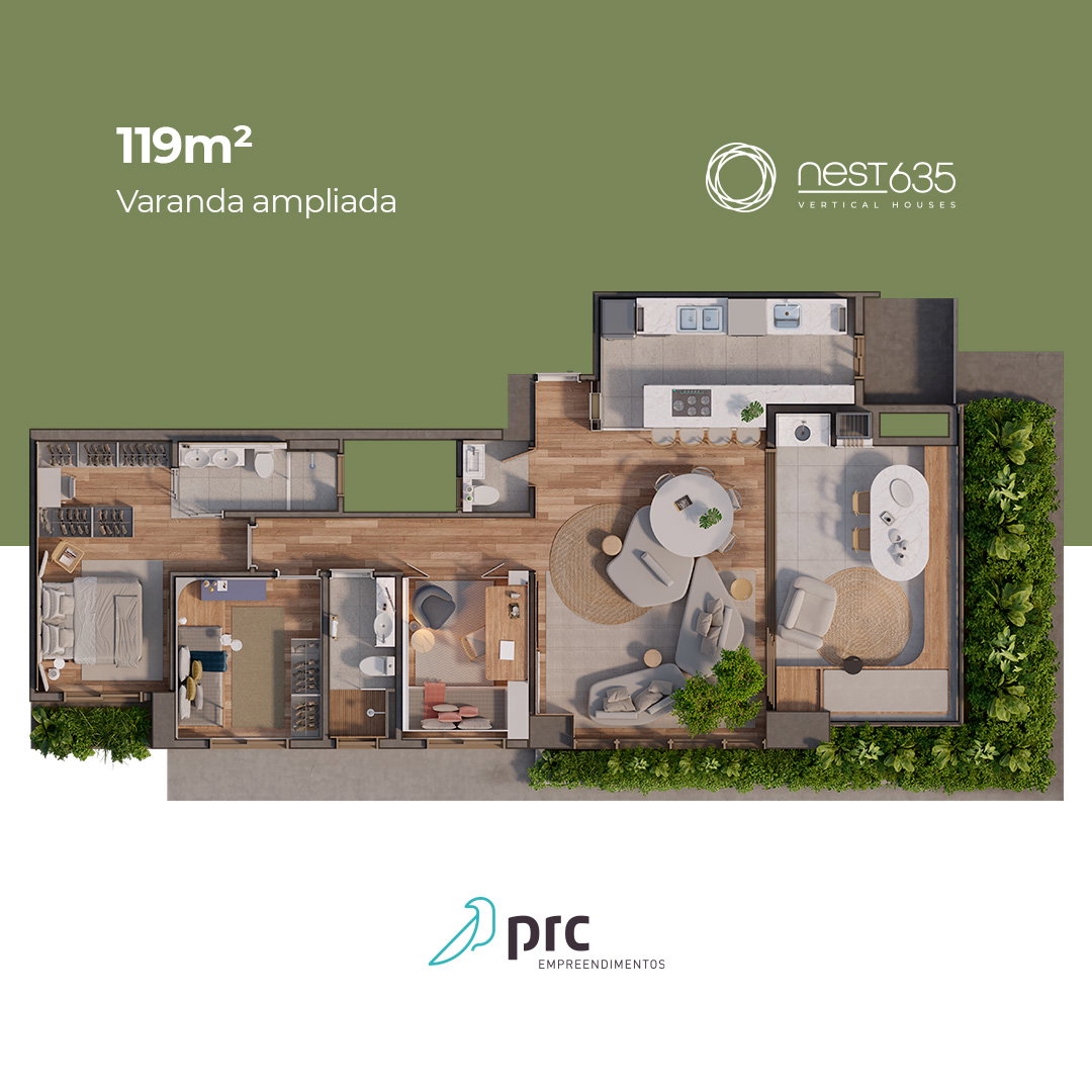Planta 119m² Nest 635 variação com piscina opcional