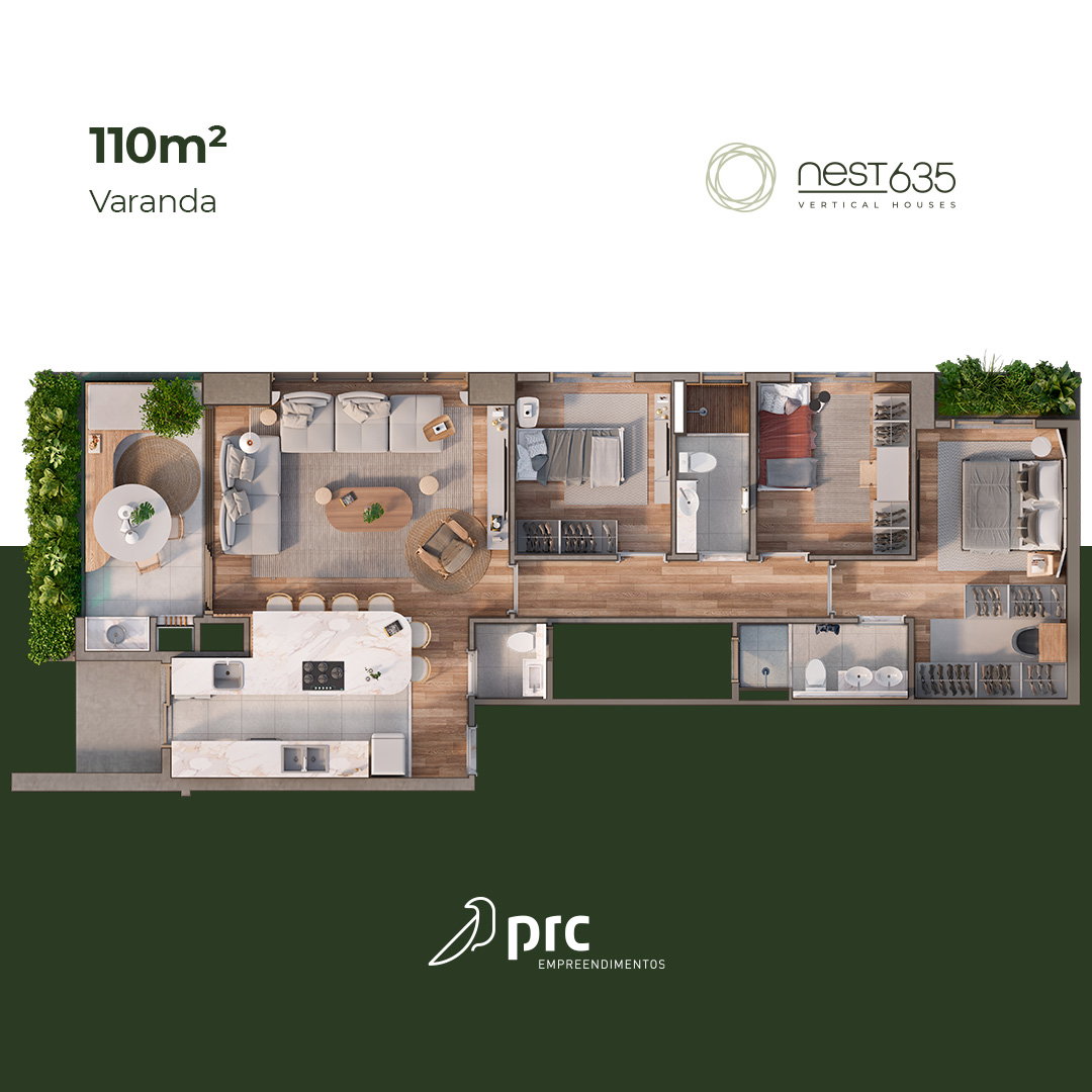 Planta 110m² Nest 635 finais 02 e 03 com varanda