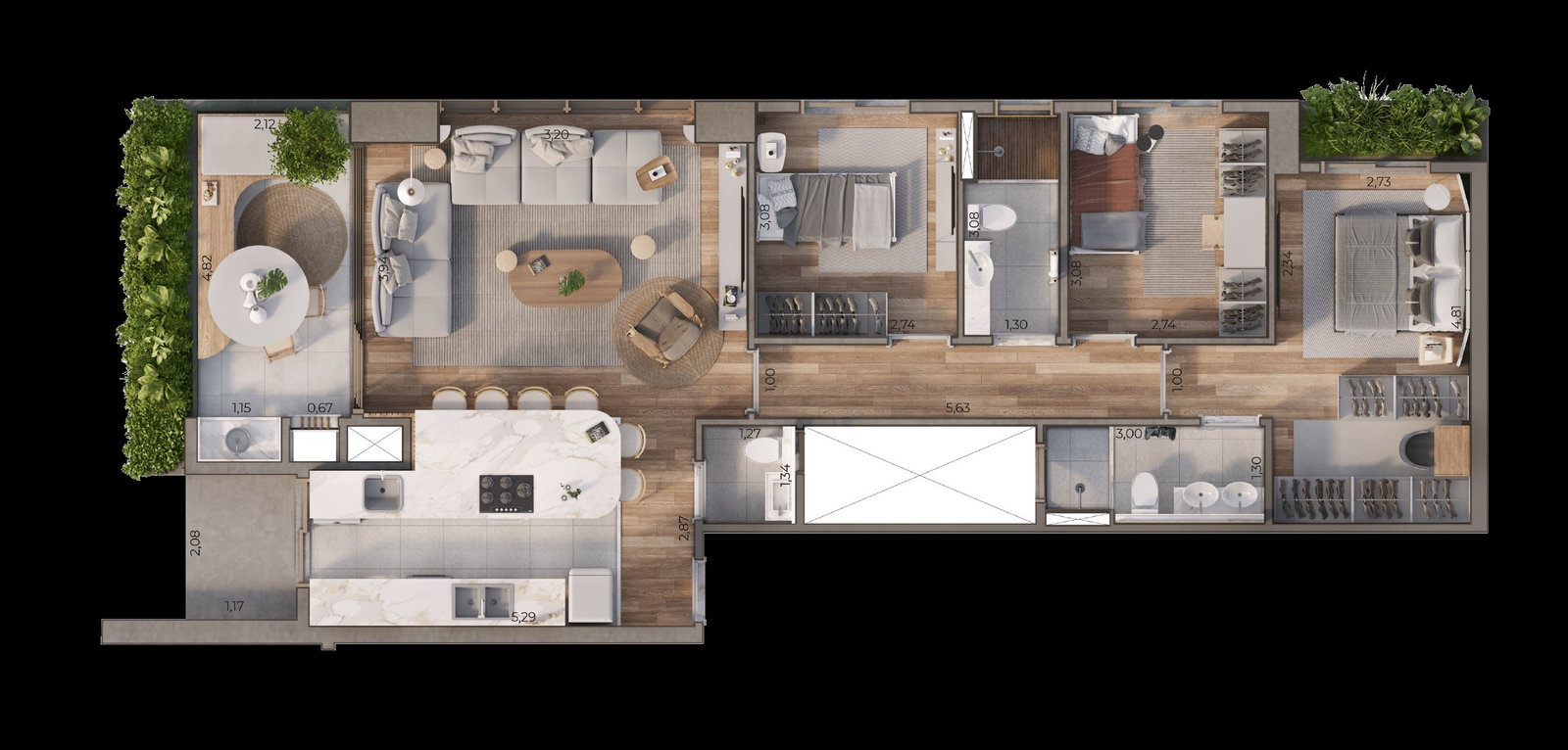 Living do apartamento decorado Nest 635