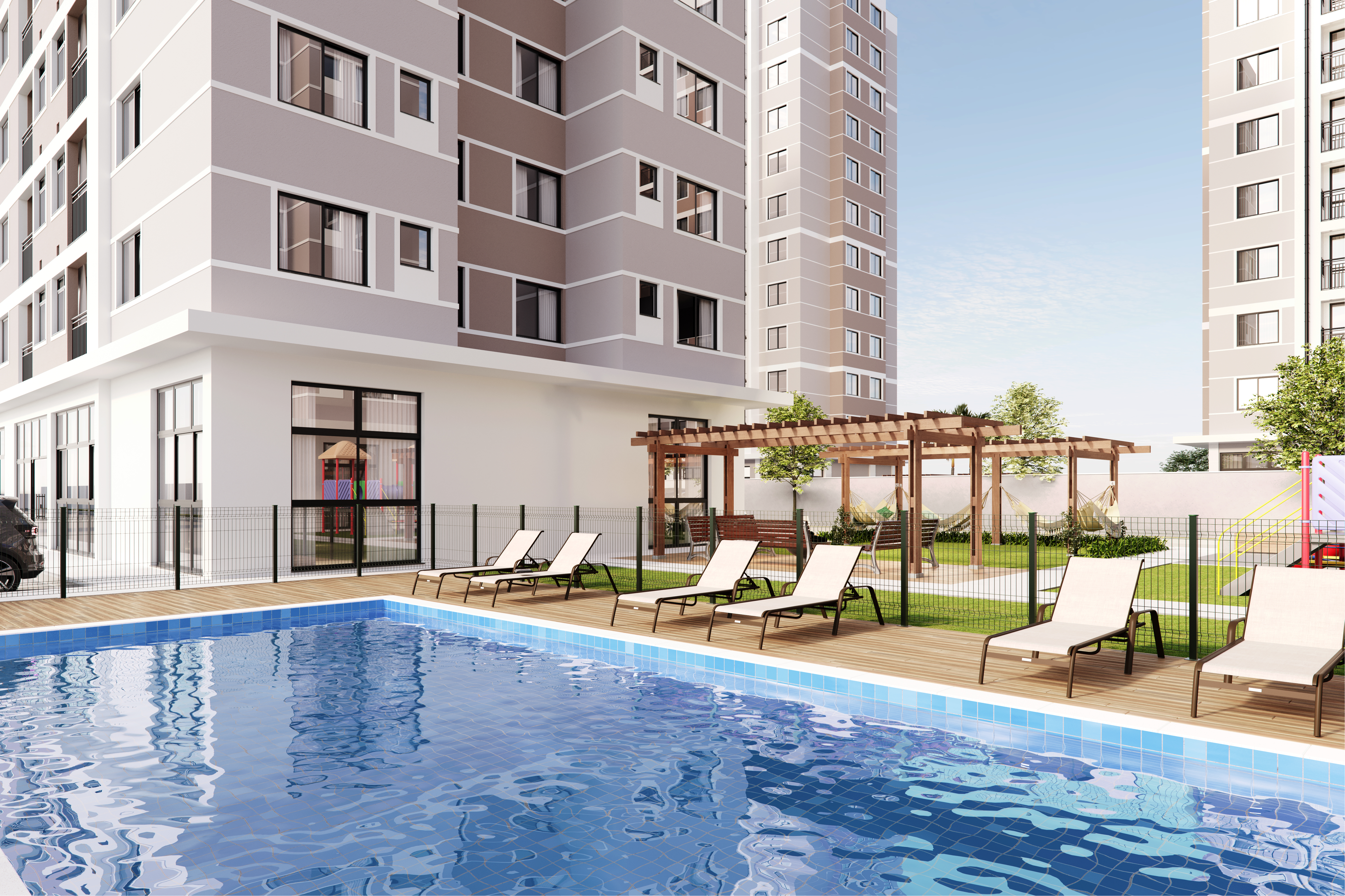 Piscina e deck molhado do Novo Prado Residencial Araucária em Prado Velho