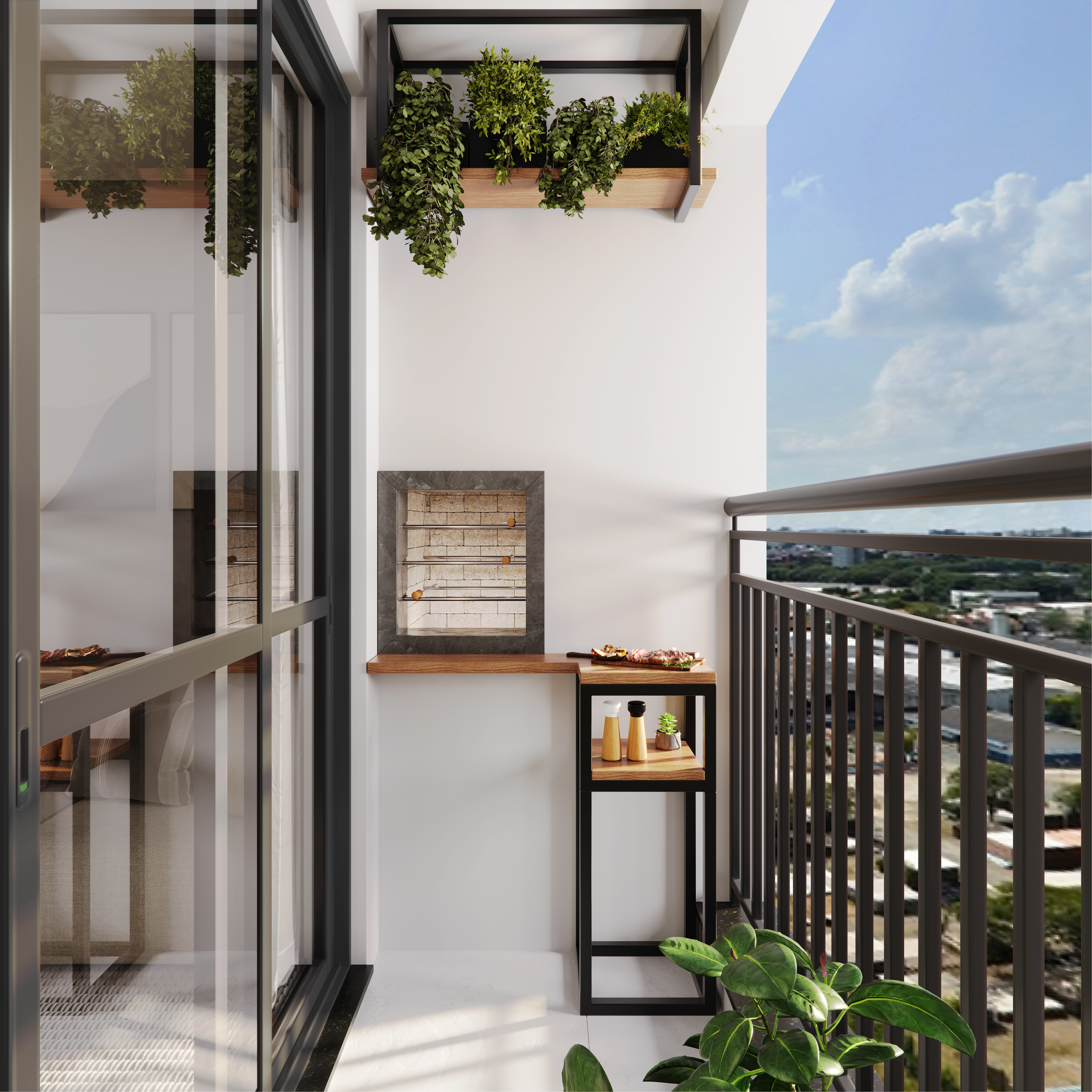 Sacada decorada apartamento Novo Prado Araucária