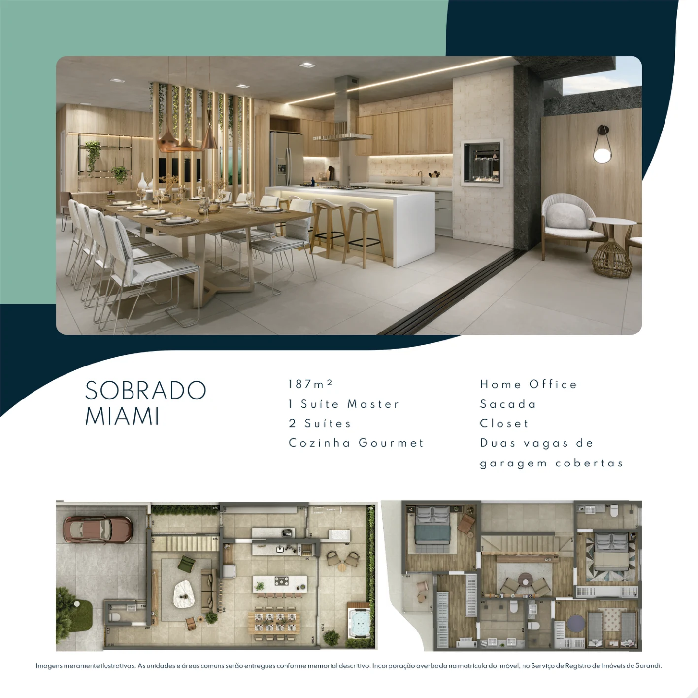 Palm 786 Home Club Sobrado Miami planta 187m2 três suítes Sarandi Imobiliária Ikapuy