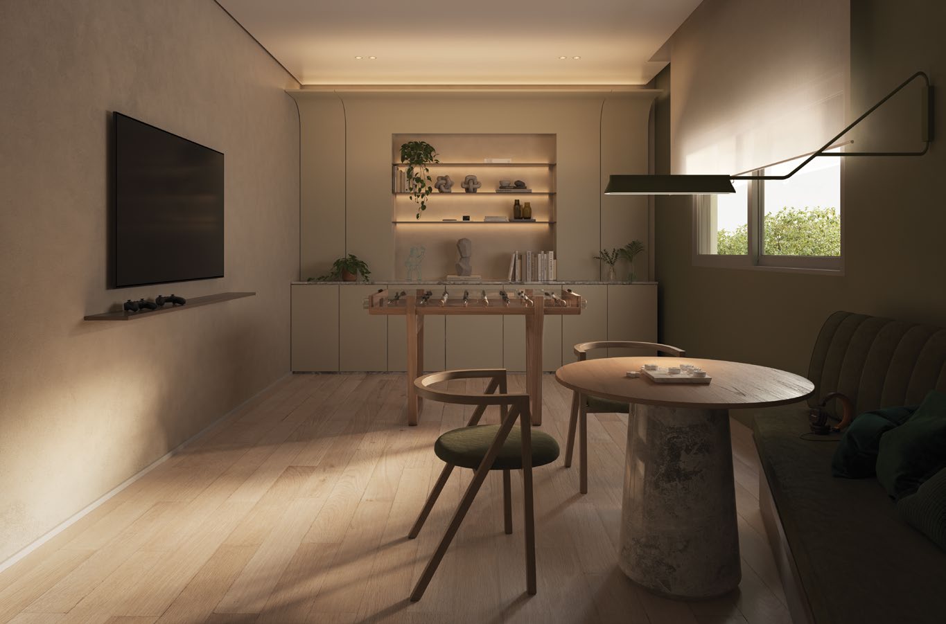 Sala de jogos integrada ao gourmet Paseo Ingá