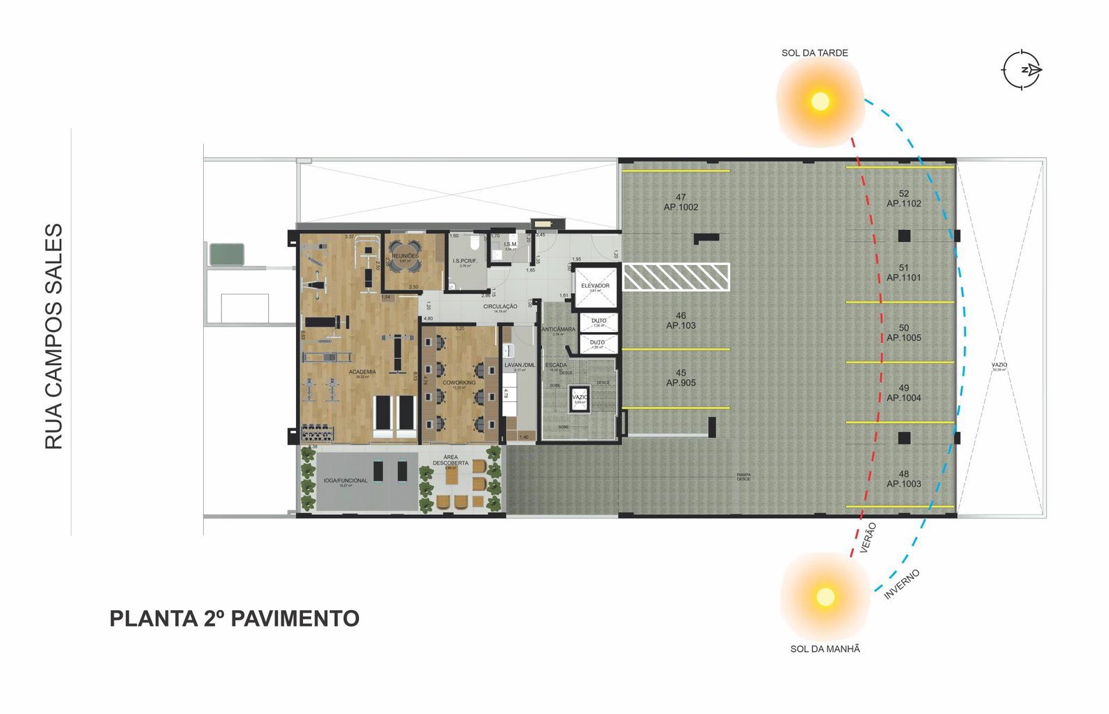 Planta humanizada do segundo pavimento Plátano Residence