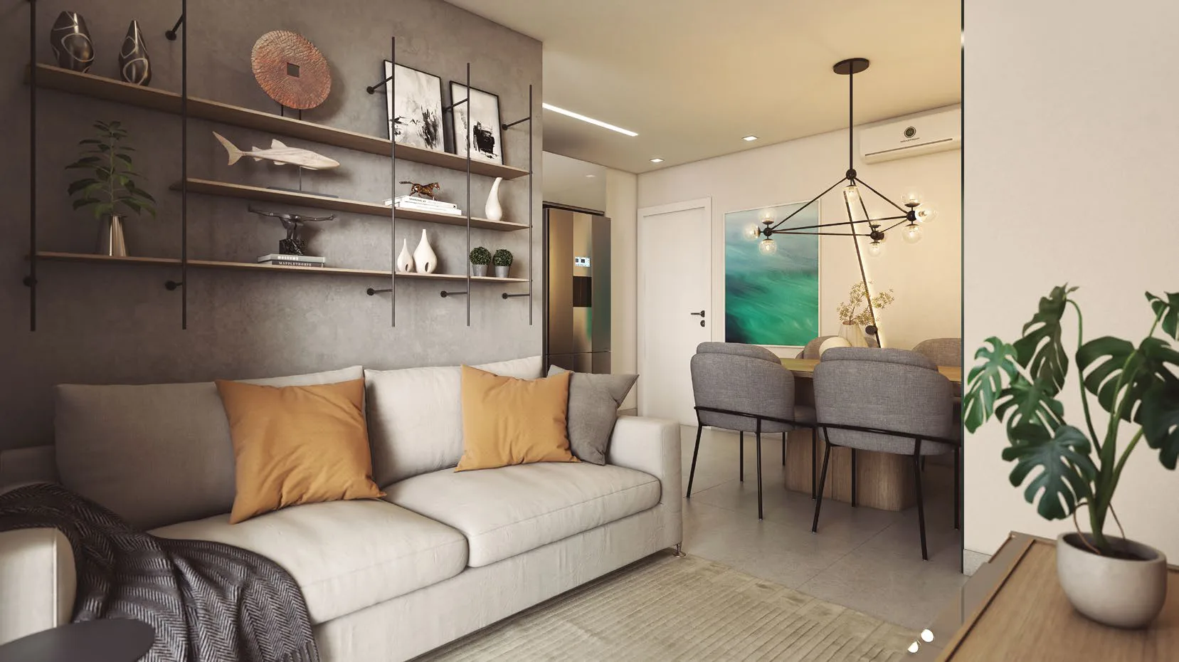 Sala de estar e jantar integrada do apartamento Porto Horizonte