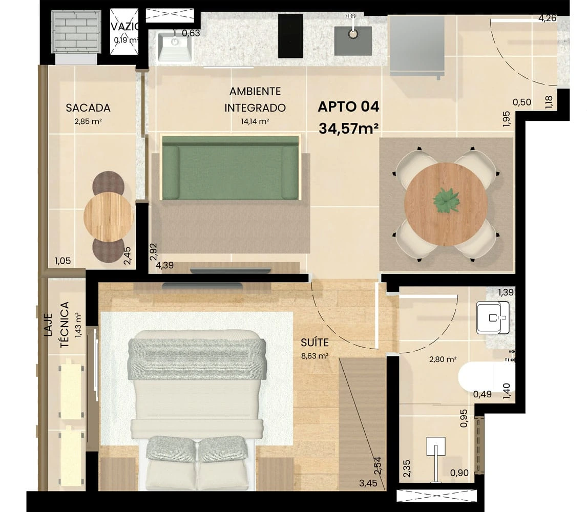 Planta completa do Apto 04 do Residencial Baobá (34,57 m²)