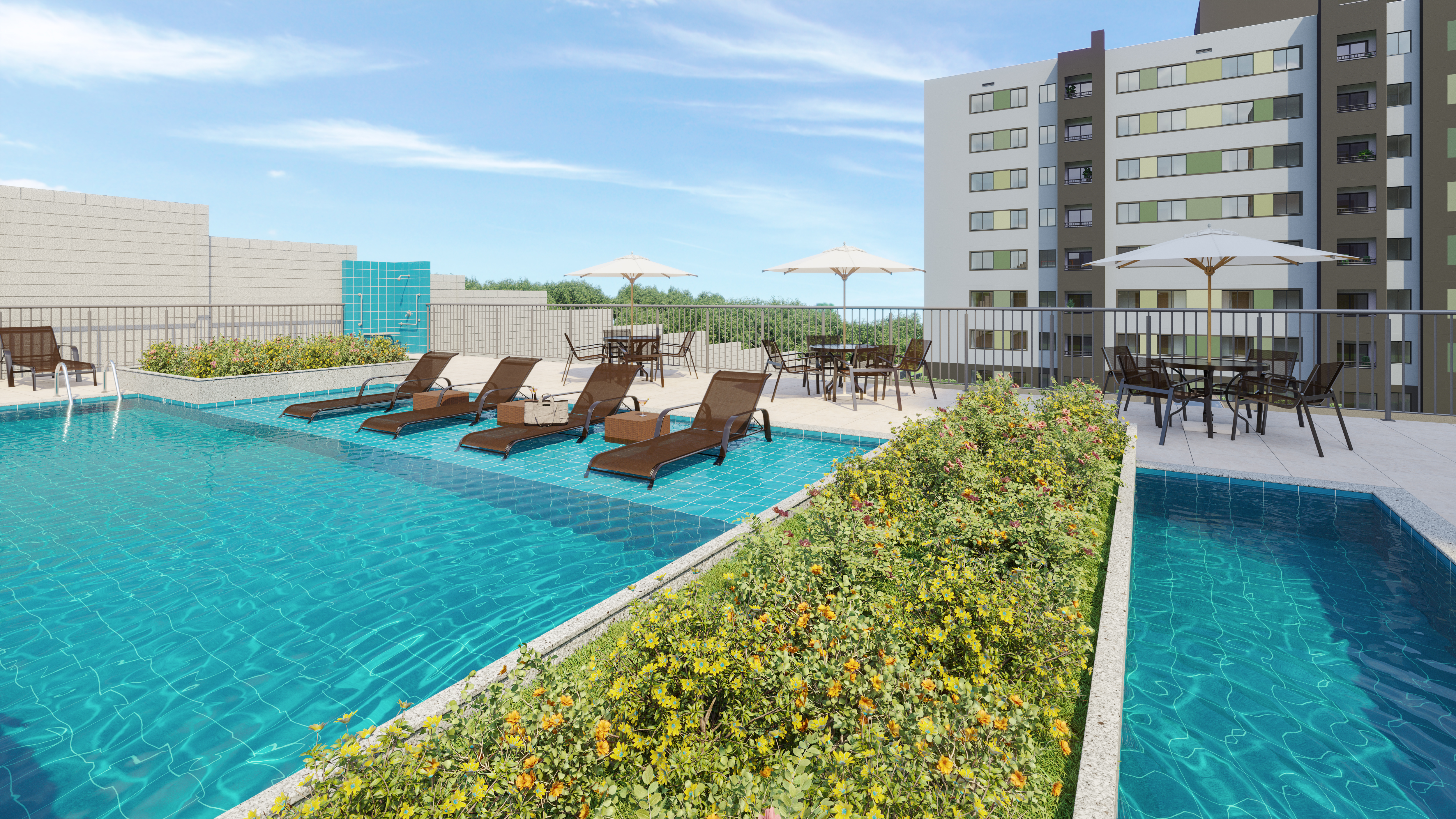 Piscinas adulto e infantil Residencial Maiori Maringá