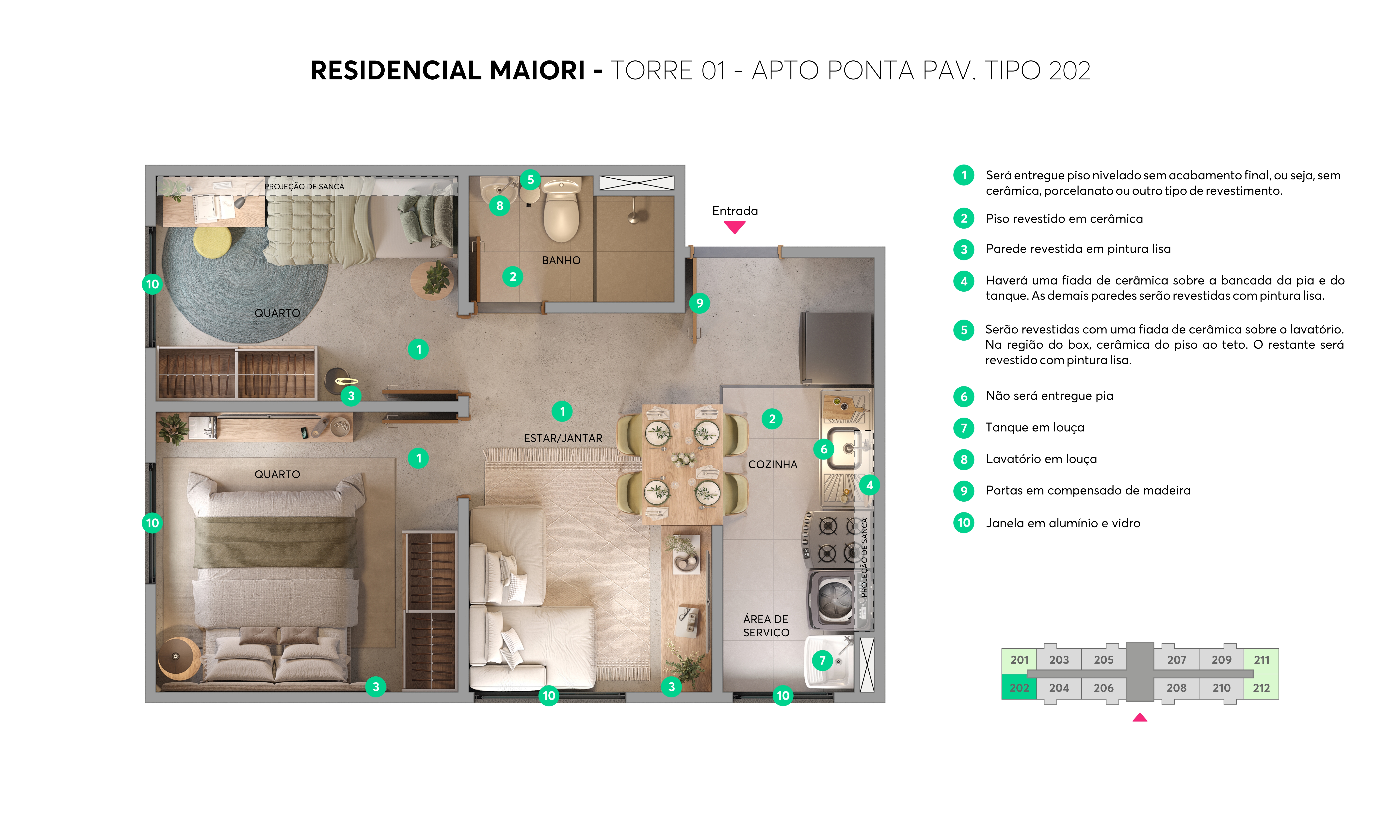 Planta apartamento tipo Residencial Maiori — 2 quartos sem sacada