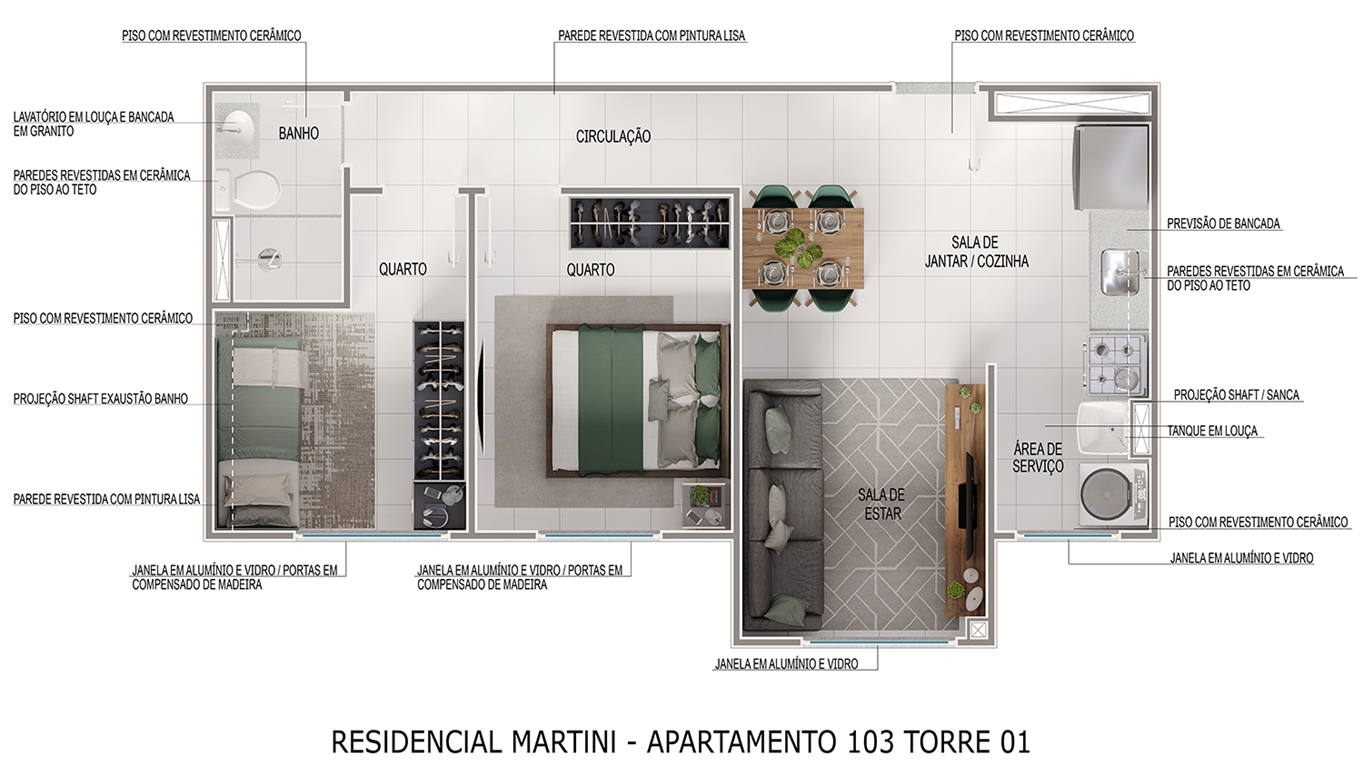 Planta baixa Apartamento 103 Térreo Torre 01 Residencial Martini Maringá