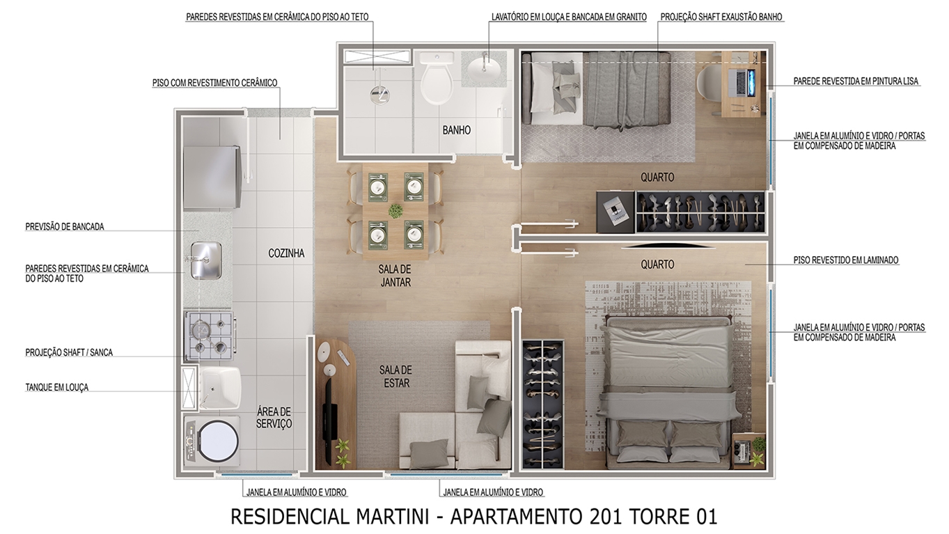Planta baixa Apartamento 201 Torre 01 Residencial Martini MRV Maringá