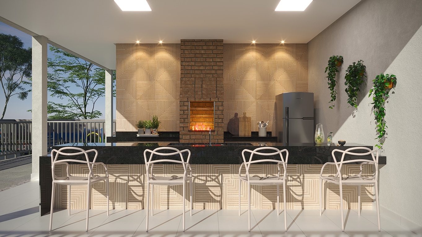 Espaço gourmet com churrasqueira do Residencial Martini Maringá