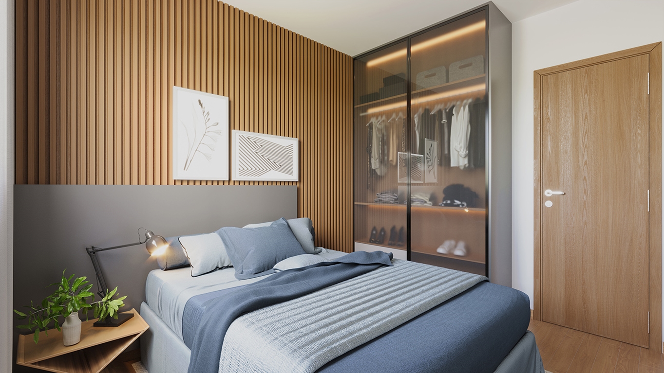Quarto decorado do apartamento Residencial Martini MRV Maringá