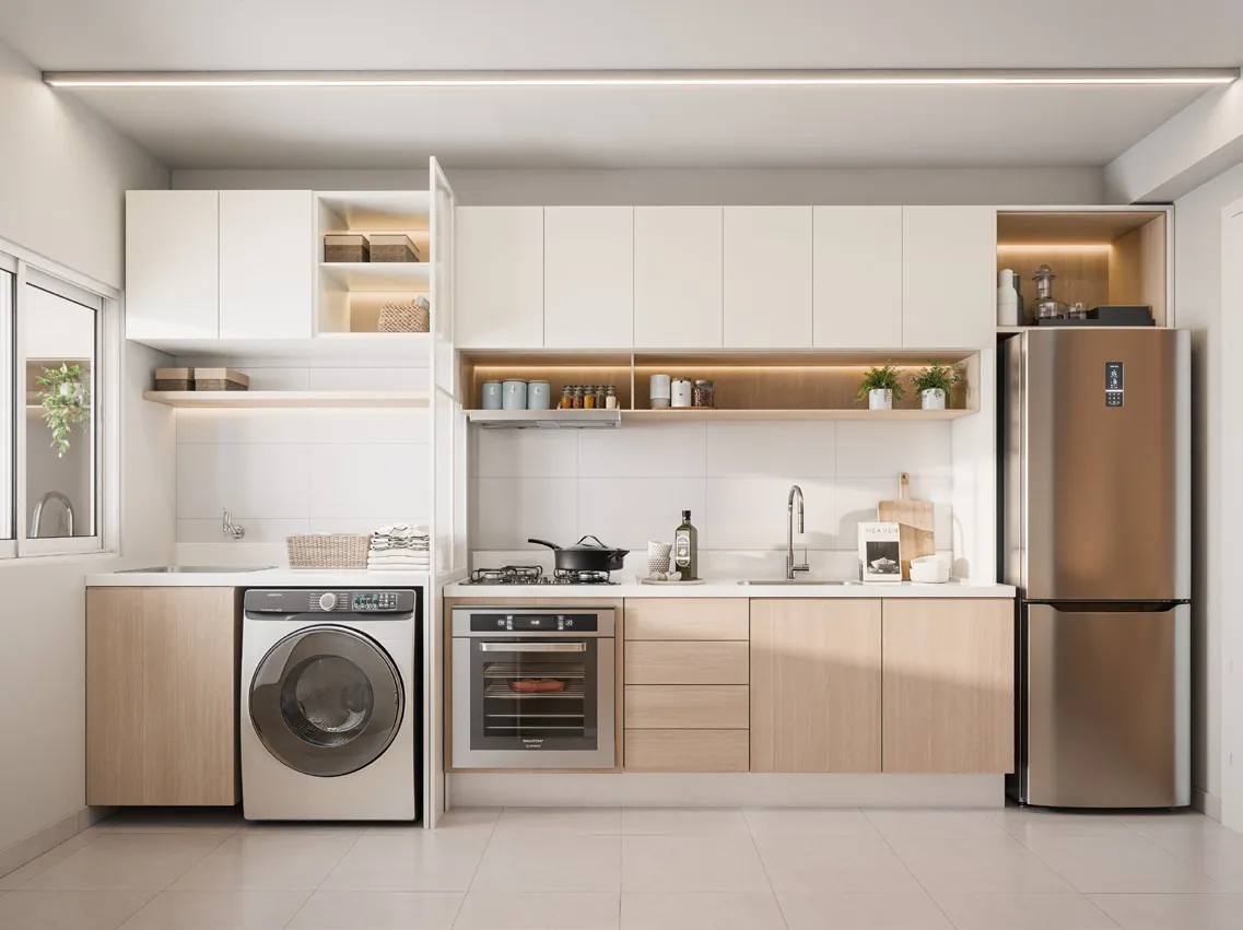 Cozinha e área de serviço do apartamento Residencial Paulista no Jardim Paulista