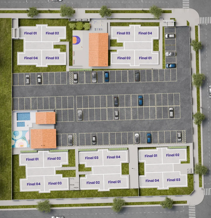 Implantação do Residencial Paulista com 5 torres, lazer e estacionamento em Maringá