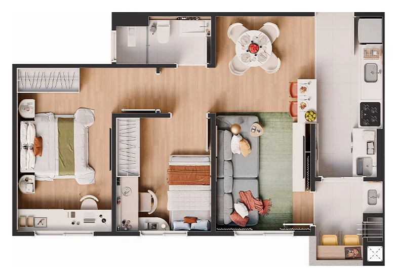 Planta Final 04 do Residencial Paulista em Maringá, apartamento 2 quartos de 51,67 m²