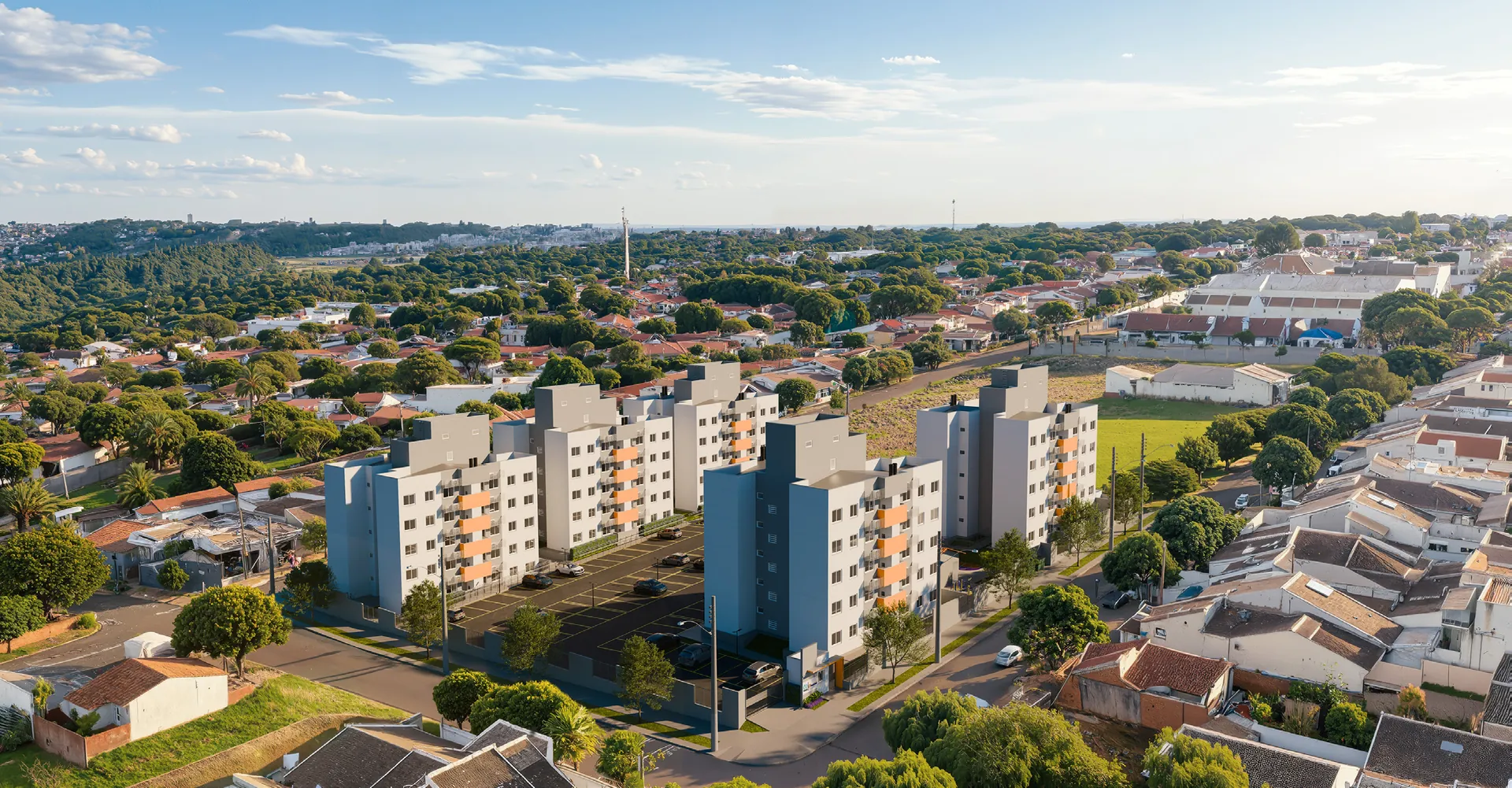 Vista aérea do Residencial Paulista inserido no Jardim Paulista, zona norte de Maringá