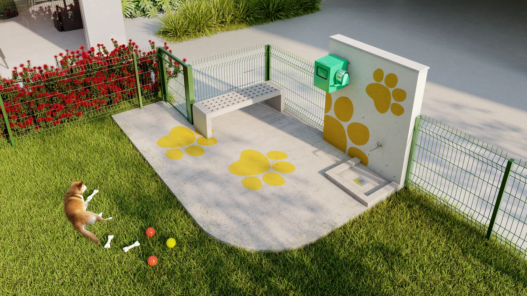 Pet Place do Sensia Jardim com gramado e bebedouro em Maringá