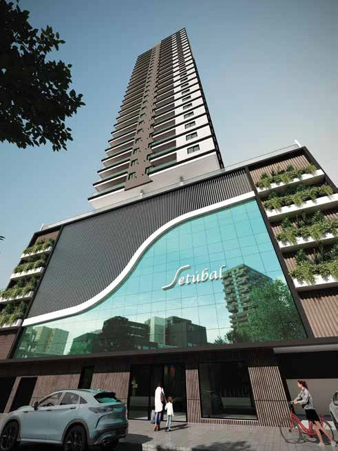 Perspectiva da fachada do Setúbal Península de, empreendimento de alto padrão no Perequê