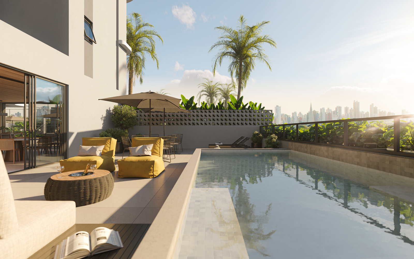 Espaço gourmet com vista para piscina Simbio
