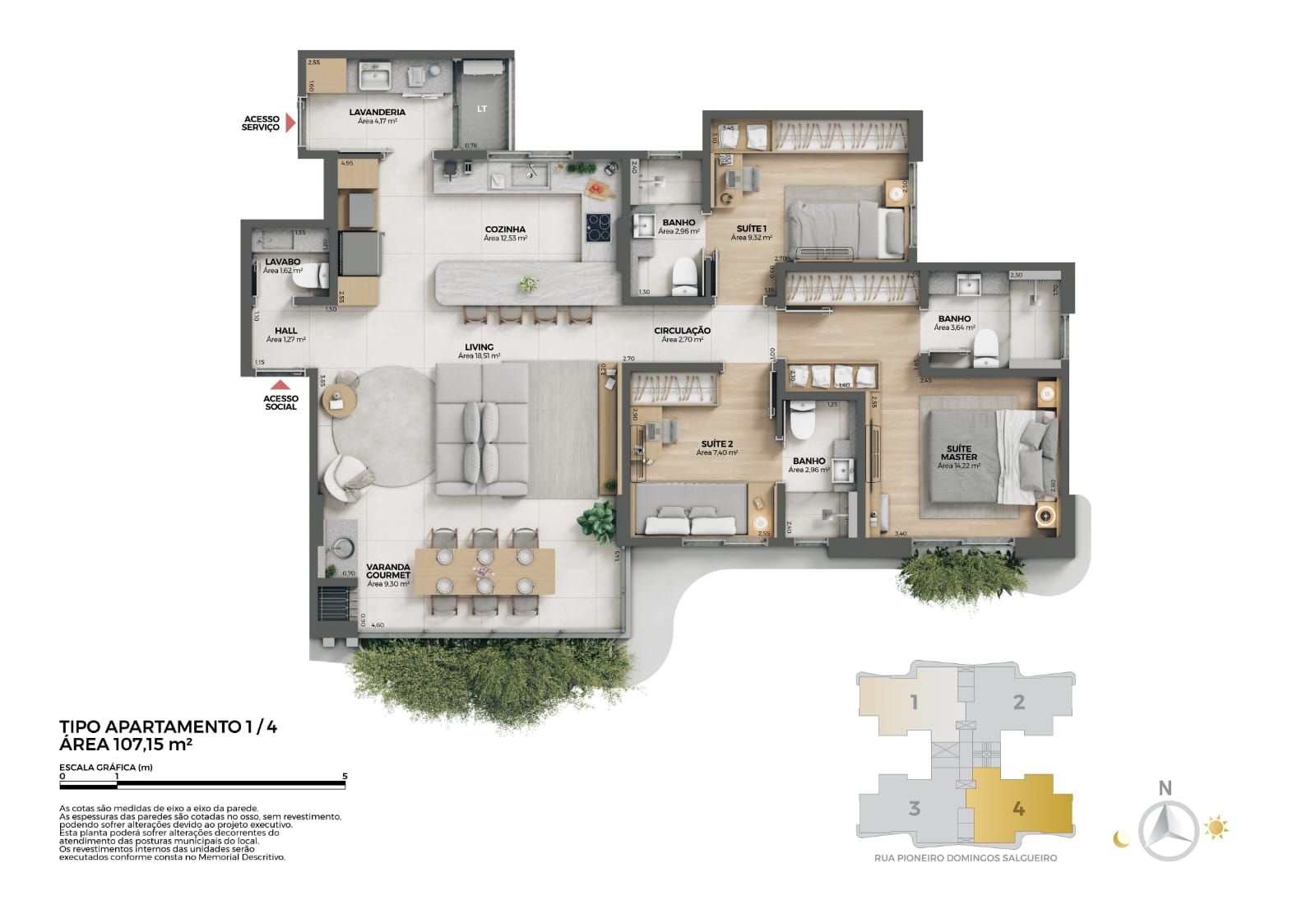 Planta baixa Simbio 107m² com 3 suítes