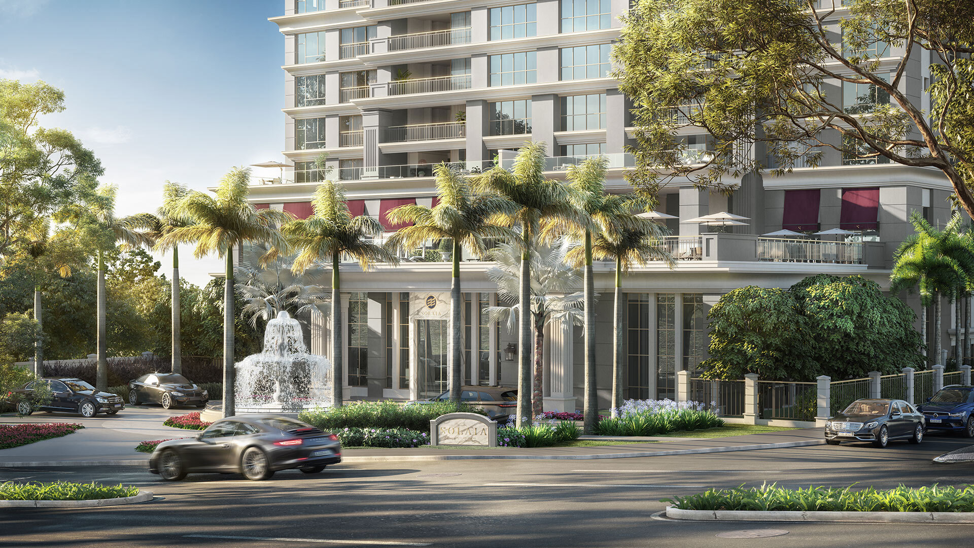 Fachada e embasamento do Solaia Exclusive Residences em Maringá com hall e concierge